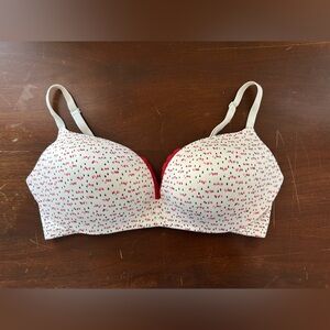 Victoria’s Secret 36D plunge bra white with pink lace no underwire